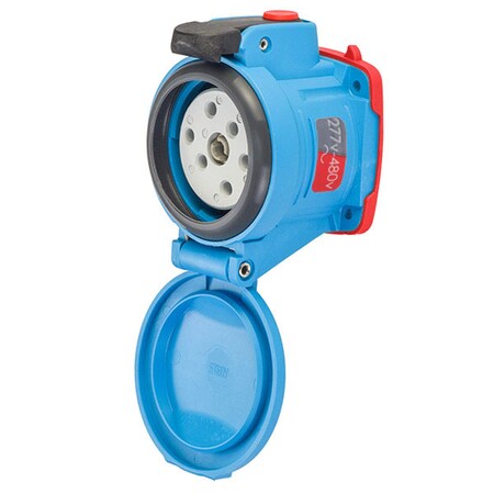 Meltric Pin & Sleeve Receptacle, 30 A, 277/480V AC, Three Phase, 3 Pole, Blue, NEMA 4X 63-34047-972-NC
